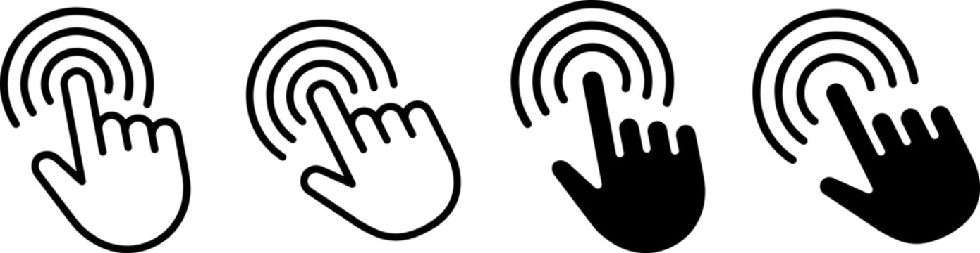 Set of hand cursor icons with click effect isolated on white background