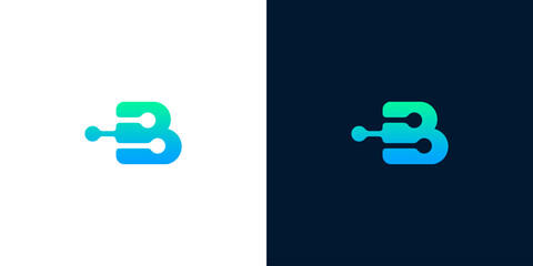 Modern letter B logo design featuring interconnected digital elements, representing technology, networking, and innovation for a forward-thinking brand identity © anello