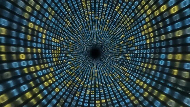 Digital binary code tunnel emphasizing network speed and cloud computing