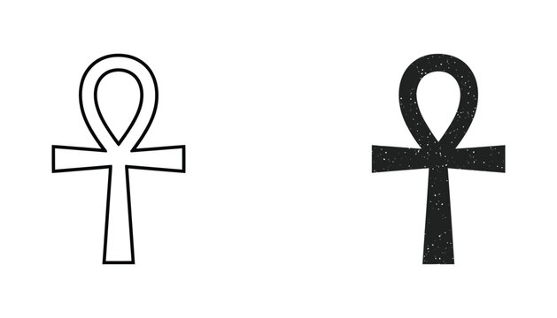 Ancient Egyptian ankh symbol vector graphic in outline and textured black silhouette style isolated on white background