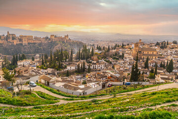 Granada city skyline, view of the Alhambra palace and fortress complex, Spain © f11photo