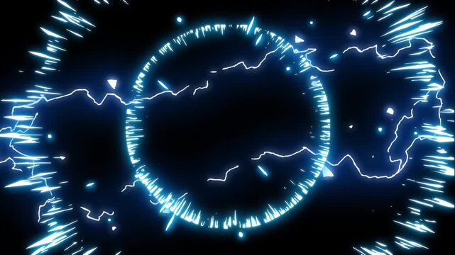 Flash energy bursts, electric blue energy burst transition animation, 2D cartoon magic smoke explosion, flash FX and energy elements on black screen background, smoke transition animation. 4k