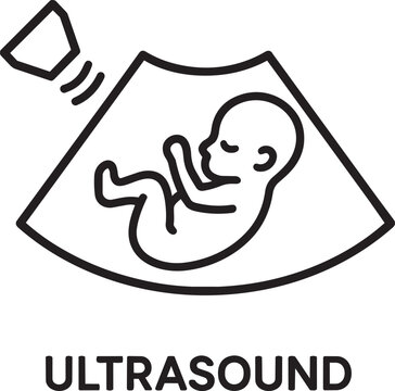 Ultrasound baby fetus scan thin line outline vector icon representing pregnancy beginning of life and medical maternity