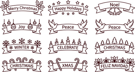 Set of holiday banners with Christmas and winter greetings like merry christmas, happy holidays, peace, joy. © Sadhin