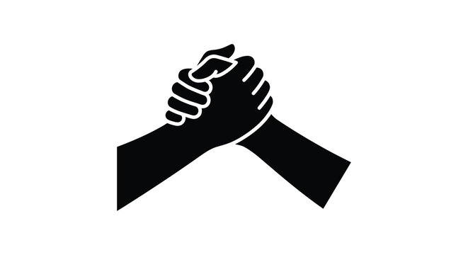Two arms locking in an arm wrestling match black silhouette