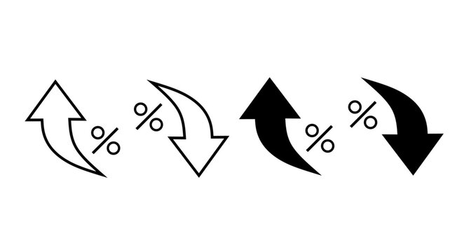 Percentage arrow icon set with upward and downward financial growth and decline symbol design