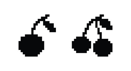 Fototapeta premium Two black cherries pixel art style silhouette