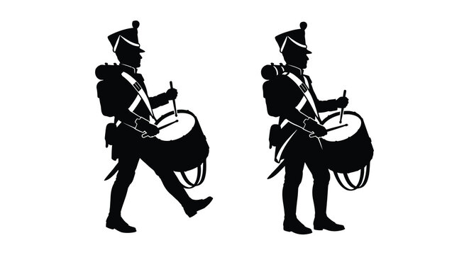 Drummer playing a snare drum in uniform black silhouette