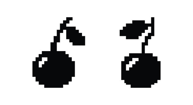 Two pixelated cherry silhouettes against a white background silhouette