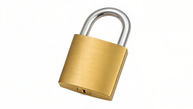 Golden padlock with silver shackle isolated on white background