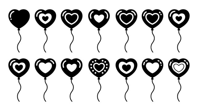 Collection of black heart-shaped balloons with inner heart designs balloons celebration decoration