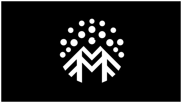 Solid black filled icon of master data management md with white graphic design elements