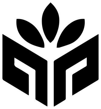 Solid black filled icon of llc master limited partnership symbol with leaves