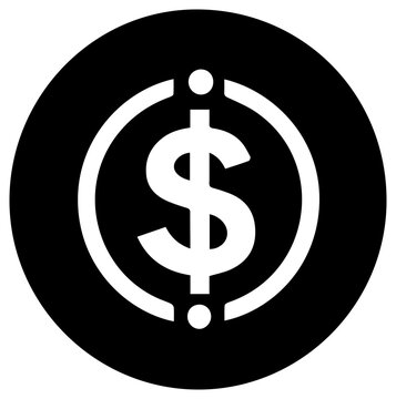 Solid black filled icon of llc s corporation reasona with white dollar sign symbol