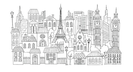 Obraz premium Hand Drawn City Landmark Skyline Vector Illustration Sketch