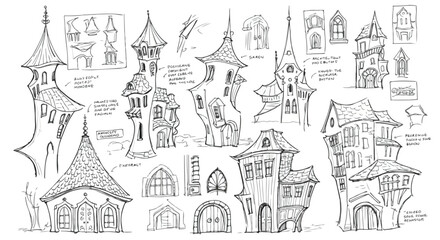 Obraz premium Hand Drawn Whimsical Fantasy House Architecture Vector Illustration