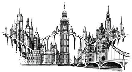 Obraz premium Surreal London Cityscape Architecture Vector Hand Drawn Illustration