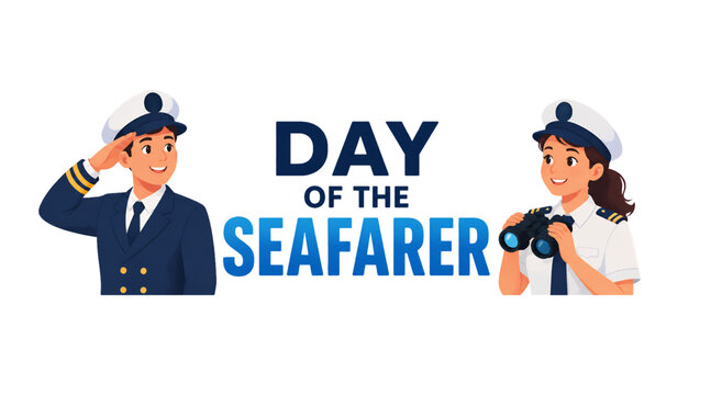 Day of the Seafarer vector illustration with male and female maritime officers in uniform isolated on transparent background nautical celebration design