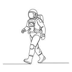 Fototapeta premium Astronaut Walking In Space Continuous Line Drawing