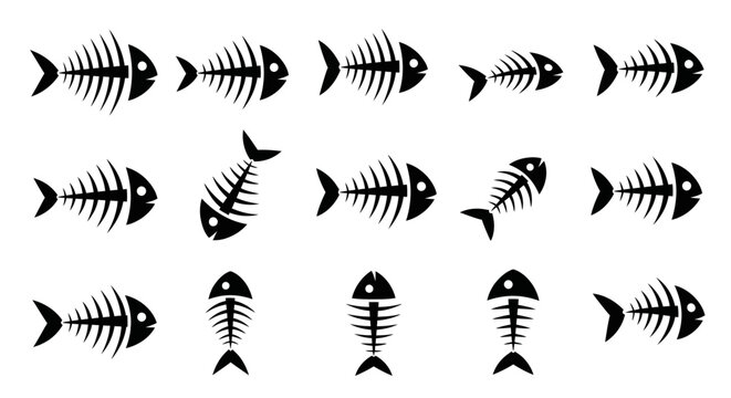 Collection of fish skeleton icons.