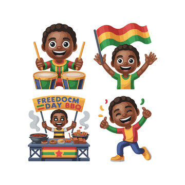 3d memoji juneteenth icon set freedom parade celebration usa


