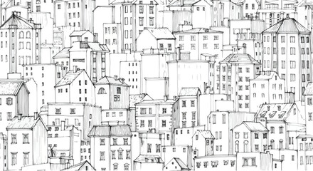 Fototapeta premium Hand Drawn European City Architecture Vector Illustration Sketch