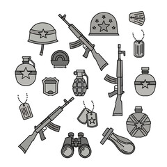 Obraz premium Military Equipment Collection - Vector Illustration on White Background