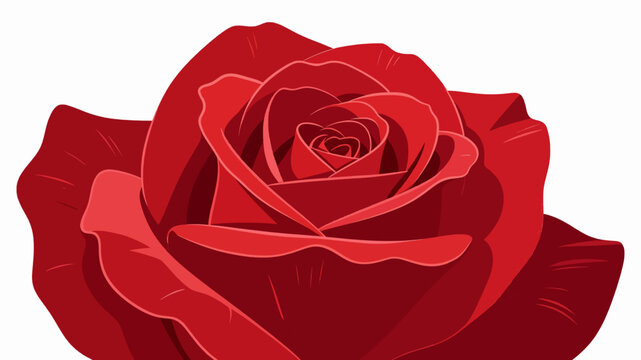 A vibrant red rose illustration with stylized, layered petals. The close-up graphic highlights the intricate bloom against a clean white background.