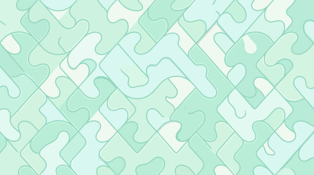 Jigsaw puzzle pieces connect in a seamless mint green pattern background