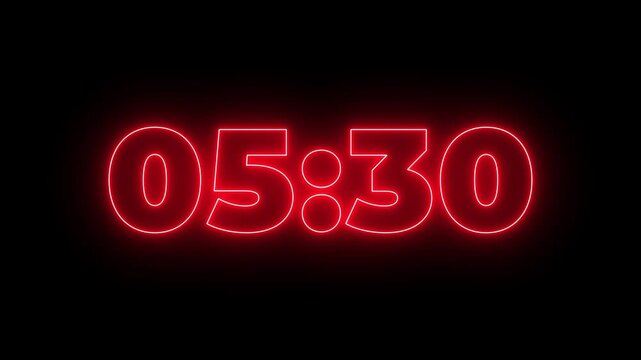 6 minutes countdown timer animation, 6 minutes displays modern minimal countdown, 360 second countdown timer, neon Countdown timer from 6 minute to 0 minute suitable for presentations 4k video.