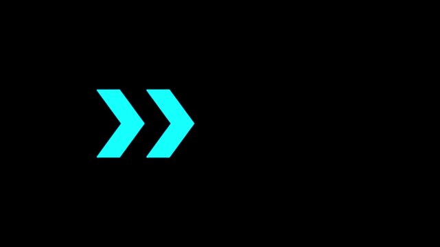Animated cyan arrow loading indicator loop, minimalist directional motion blue neon motion animation