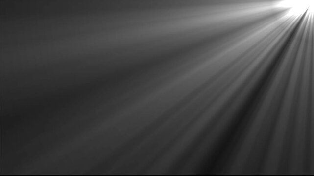 Realistic white sunbeams overlay light leak video effect from corner on black background