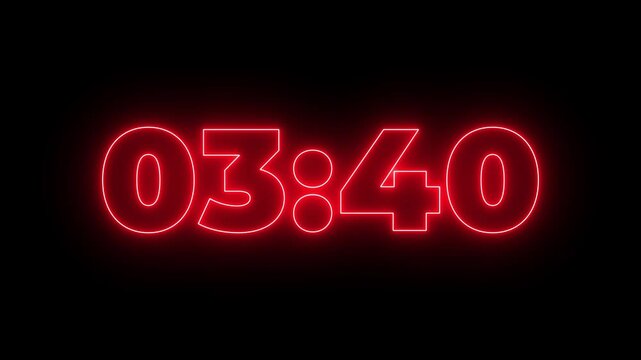 4 minutes countdown timer animation, 4 minutes displays modern minimal countdown, 240 second countdown timer, neon Countdown timer from 4 minute to 0 minute suitable for presentations 4k video.
