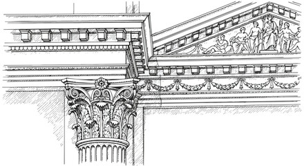 Obraz premium Classical Greek Architecture Column and Pediment Vector Illustration