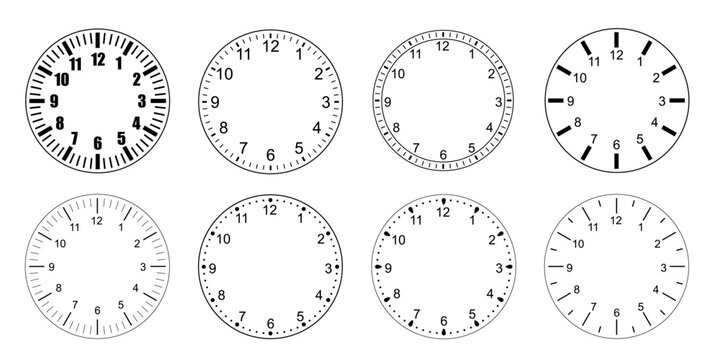 vector clock face umbers set, clipart isolated on transparent background. 