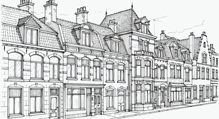 Obraz premium Hand drawn vector illustration of classic European city street facade