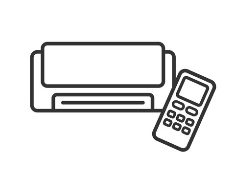 エアコンとリモコンのアイコン（線画）のイラスト
