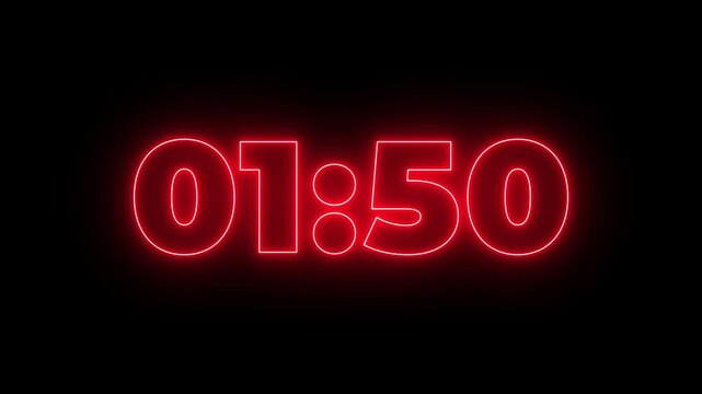2 minutes countdown timer animation, 2 minutes displays modern minimal countdown, 120 second countdown timer, neon Countdown timer from 2 minute to 0 minute suitable for presentations 4k video.