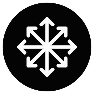 Vector graphic of a white directional symbol on a black circular background with arrows pointing in all directions.