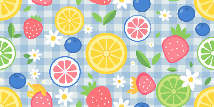 fruit pattern cheerful seamless repeat with lemons berries and citrus