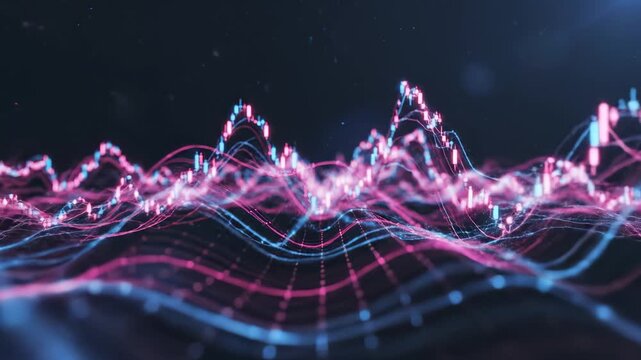 Abstract digital waveforms with candlestick patterns symbolizing dynamic movement and artistic expression