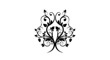Fototapeta premium Symmetrical Black Floral Scrollwork Silhouette on White Background