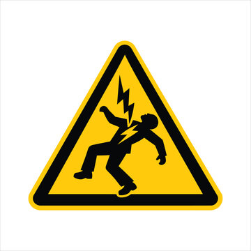 Danger High Voltage Warning Symbol with Silhouette of Person Electrocuted Isolated on white background
