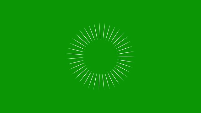 Energetic circle pop up firework animation featuring bright line bursts glowing  and cinematic line blast effect on green background featuring glowing circle burst and firework line explosion.
