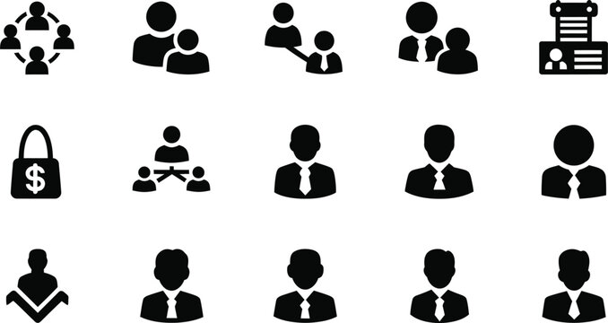 Silhouette vector icons of people teams networking business professionals human resources concepts