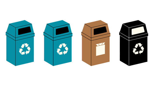 Vector illustration of a green 3d recycling bin and trash can container isolated on a white background for waste and garbage environment design