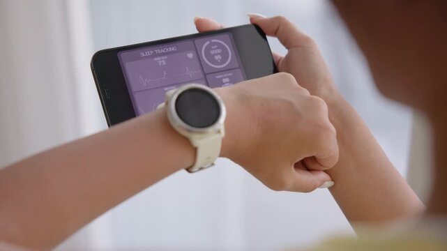 Agentic AI smart IOT watch sport wrist wear collect bio ECG heart rate data sleep record health care device digital internet of things app. Asia people woman urban tech life better home future living.