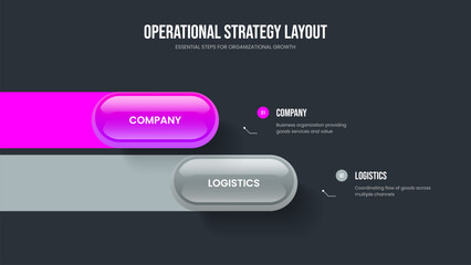 Obraz premium Enterprise Proposal Slide Design Vector Illustration. Business Development Two Step Infographic Slideshow Layout. Sales Visualization 2 Option Diagram Frame Template.