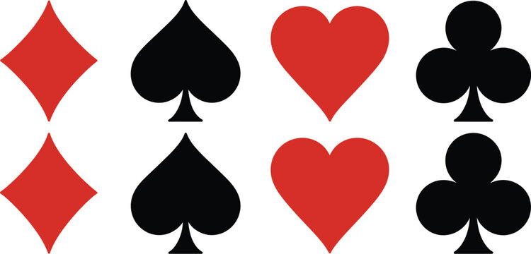 Playing card vector set, complete suits face cards and numbered cards for casino gaming and card game design.