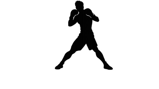 Silhouette of a male boxer in fighting stance isolated on white